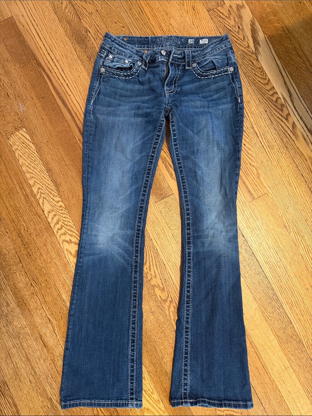 Women’s Miss Me Blue Embroidered Signature boot cut Pocket Jeans - Brand - Picture 5 of 16